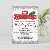 Red Truck Xmas Tree Company Holiday Party Silver Einladung (Stehend Vorderseite)