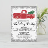 Red Truck Xmas Tree Weihnachtsfeier Silber Einladung (Stehend Vorderseite)