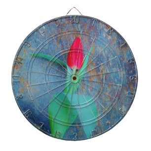 Red Tulip auf Blue Gray Slate Dartscheibe