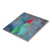 Red Tulip auf Blue Gray Slate Fliese (Seite)