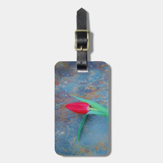 Red Tulip auf Blue Gray Slate Gepäckanhänger (Vorderseite vertikal)