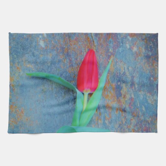 Red Tulip auf Blue Gray Slate Handtuch (Horizontal)