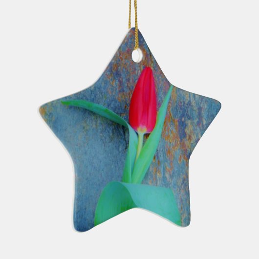 Red Tulip auf Blue Gray Slate Keramik Ornament (Rechts)