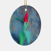 Red Tulip auf Blue Gray Slate Keramik Ornament (Rechts)