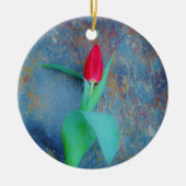 Red Tulip auf Blue Gray Slate Keramik Ornament (Vorne)