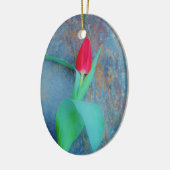 Red Tulip auf Blue Gray Slate Keramikornament (Links)