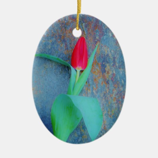 Red Tulip auf Blue Gray Slate Keramikornament (Vorne)