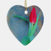 Red Tulip auf Blue Gray Slate Keramikornament (Rechts)