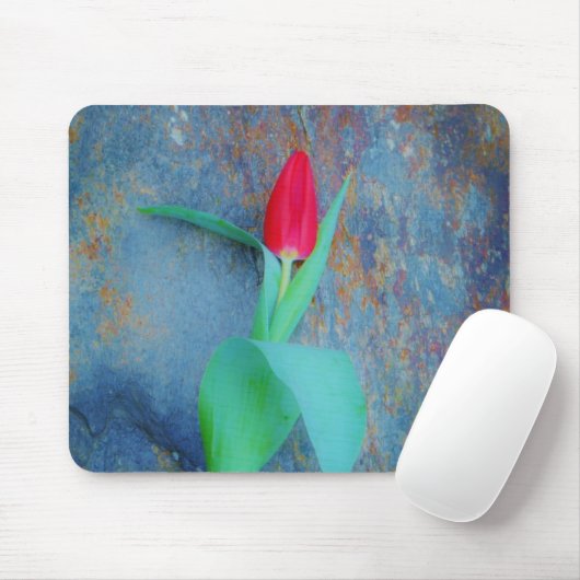Red Tulip auf Blue Gray Slate Mousepad (Mit Mouse)