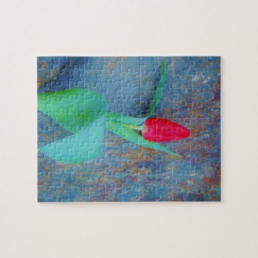 Red Tulip auf Blue Gray Slate Puzzle (Horizontal)