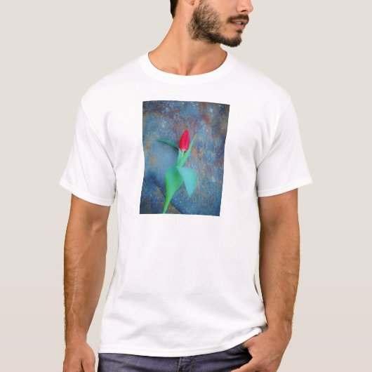 Red Tulip auf Blue Gray Slate T-Shirt (Vorderseite)