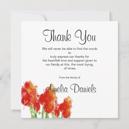 Red Tulip Beerdigung Dankeschön Karte (Vorderseite)