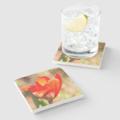 Red Tulip Blossom Steinuntersetzer (Seitenansicht)