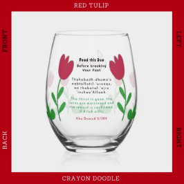 Red Tulip Blume Crayon Doodles mit Iftar Dua Weinglas Ohne Stiel
