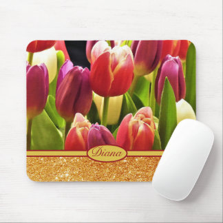 Red Tulip Blume Gold Glitzern Blumenname Mousepad