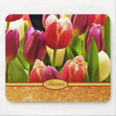 Red Tulip Blume Gold Glitzern Blumenname Mousepad (Vorne)