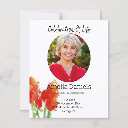 Red tulip Celebration of Life Card (Vorderseite)