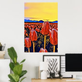 Red Tulip Field Painting Poster (Heimbüro)