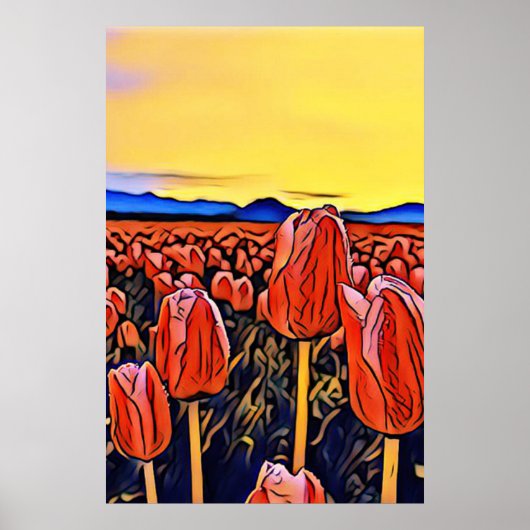 Red Tulip Field Painting Poster (Vorne)