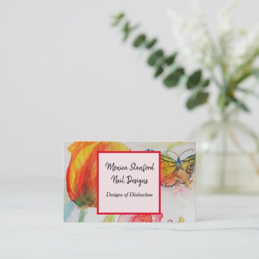 Red Tulip Floral Blume Wasserfarben Visitenkarte (Stehend Vorderseite)