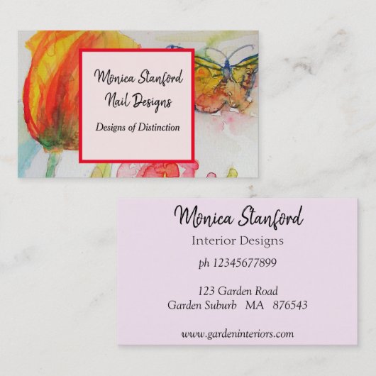 Red Tulip Floral Blume Wasserfarben Visitenkarte (Vorne/Hinten)