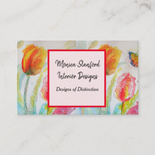 Red Tulip Floral Blume Watercolor Business Card Visitenkarte
