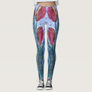 Red Tulip Floral Leggings