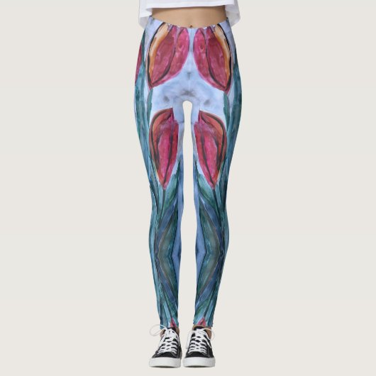 Red Tulip Floral Leggings (Vorderseite)