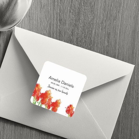 Red Tulip in Love Memory Quadratischer Aufkleber