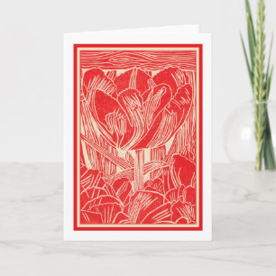 Red Tulip Linocut Grußkarte Karte
