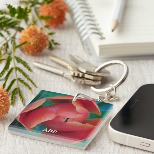 Red Tulip Macro Photo Personalized Acrylic Keyring Schlüsselanhänger (Vorderseite rechts)