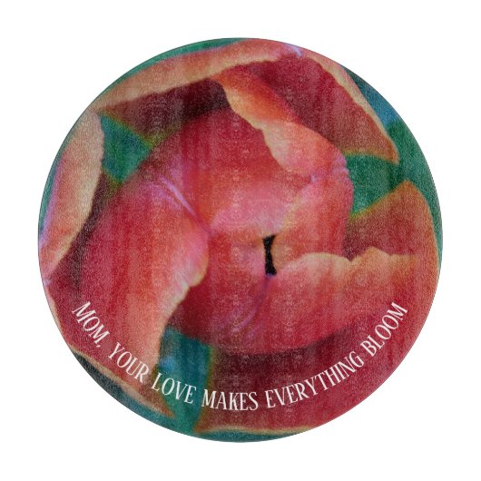 Red Tulip Macro Photo Round Personalized Glass Art Schneidebrett (Vorderseite)