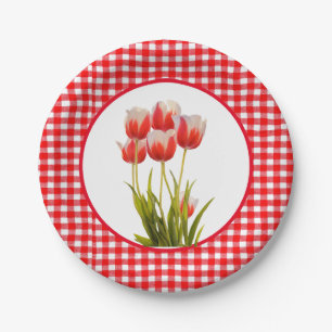 Red Tulip mit Gingham Pappteller