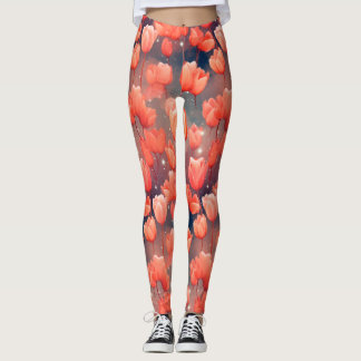 Red Tulip Muster Leggings