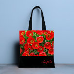 Red Tulip Personalisiert Tote Bag Tasche<br><div class="desc">So ein atemberaubendes Design mit einem Muster von hellroten Tulpenlippen-Blume auf einem Hintergrund von grünen Blätter. Fügen Sie Ihren Namen für eine personalisierte Touch hinzu oder löschen Sie den Text für Ihre benutzerdefinierte Tasche. Entworfen für Sie von Evco Studio</div>
