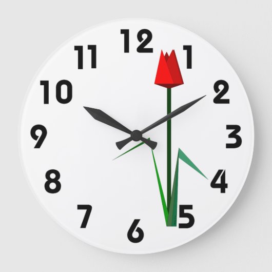 Red Tulip Wall Clock Große Wanduhr (Vorderseite)