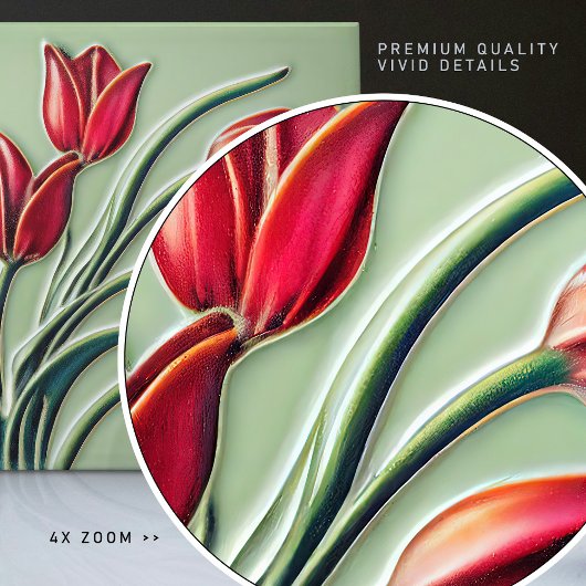 Red Tulip Wall Deco, Jugendstil Art Deco Fliese