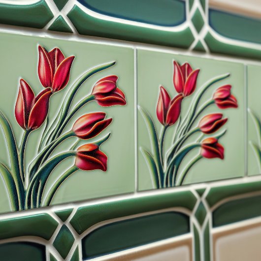 Red Tulip Wall Deco, Jugendstil Art Deco Fliese