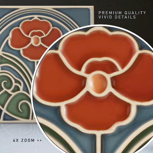 Red Tulip Wall Deco, Jugendstil Art Deco Fliese