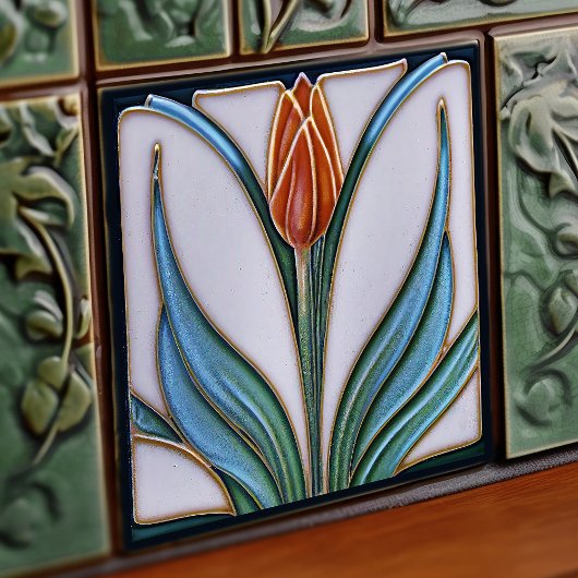 Red Tulip Wall Deco, Jugendstil Art Deco Fliese