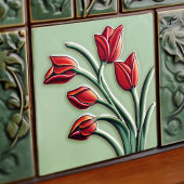 Red Tulip Wall Deco, Jugendstil Art Deco Keramik Fliese