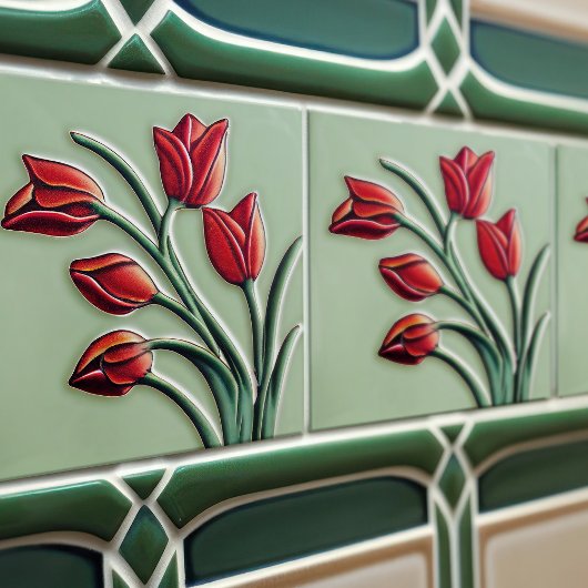 Red Tulip Wall Deco, Jugendstil Art Deco Keramik Fliese