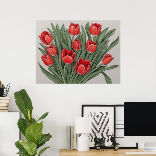 Red Tulip Watercolor Blume Poster (Heimbüro)