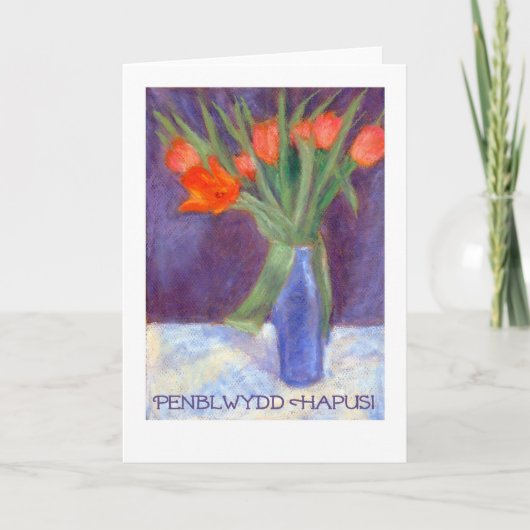 Red Tulips Card zum Geburtstag - Walisische Gruß Karte (Vorderseite)