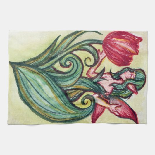 Red Tulips Fairy Geschirrtuch (Horizontal)