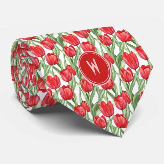 Red Tulips Floral Krawatte (Gerollt)
