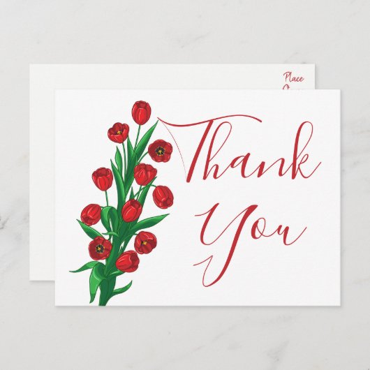 Red Tulips Floral Vielen Dank Hochzeitblumen Postkarte (Vorne/Hinten)