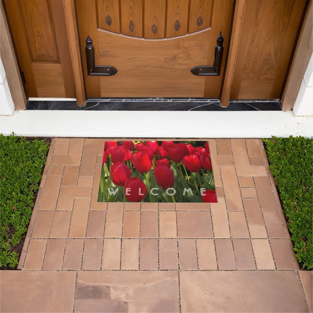 Red Tulips Floral Welcome Doormat Fußmatte (Außenbereich)