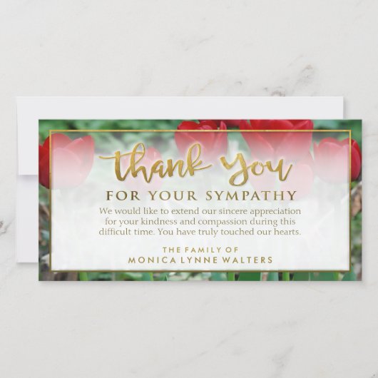 Red Tulips Golden Danke Sympathy Card (Vorderseite)