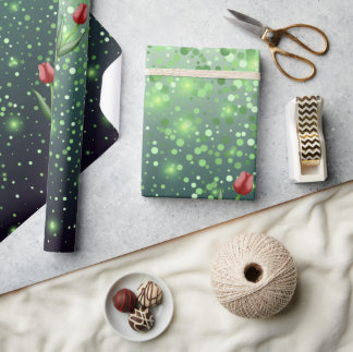 Red Tulips & Green Sparkle Gradient Gorgeous Geschenkpapier